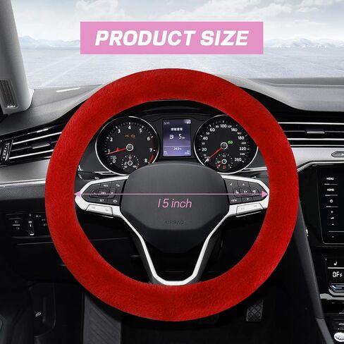 Wuyaoyao 10PCS Fluffy Car Accessories Set for Women Girls, Cute Furry Steering Wheel Cover, Gear Shift & Handbrake Cover, Armrest Pad, Seat Belt Shoulder Pads, Diamond Ignition Ring & Cup Mats (Red) in Saudi Arabia