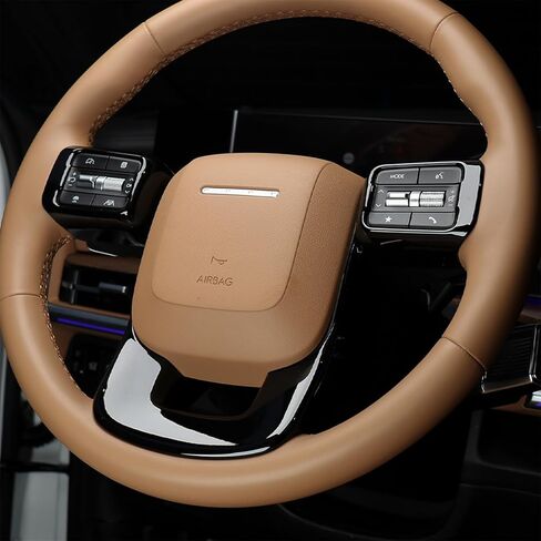 غطاء إطاري لمقبض عجلة قيادة السيارة الفاخر، متوافق مع ملحقات Hyundai Santa FE 2024-2025 - مضاد للانزلاق، ملائم عالمي، سهل التركيب وملحقات ترقية فاخرة (أسود) in Kuwait