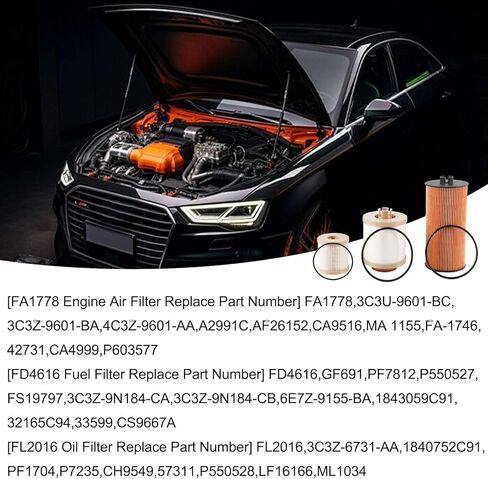 طقم فلتر الهواء والوقود والزيت ديزل 6.0 لتر متوافق مع 2003-2007 Ford F250 F350 F450 F550 Super Duty & 2003-2005 Excursion يستبدل مرشحات FA1778، FD4616، FL2016 in Kuwait