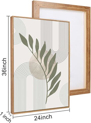 مجموعة فنون جدارية من القماش مؤطرة من HPINUB Sage Green Boho، ديكور حائط نباتي باللون البيج والأخضر التجريدي، لوحة قماشية بخط هندسي تجريدي لغرفة المعيشة، غرفة الطعام، ديكور المكتب-24 × 36 × 3 in Kuwait