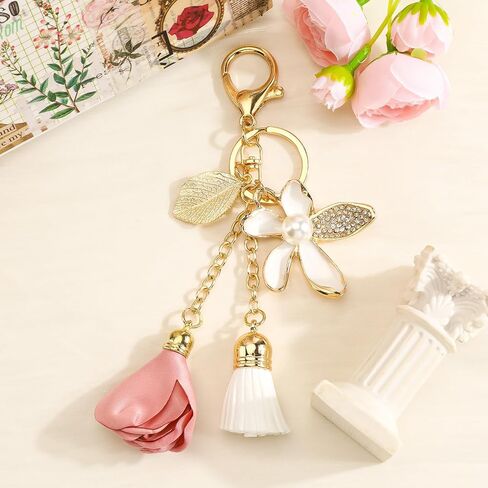 Rhinestone Keychain Flower Keychain with Tassel Charm Crystal Gifts for Women Birthday Christmas Valentine Mother Day in Saudi Arabia