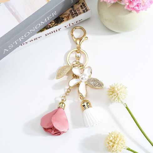 Rhinestone Keychain Flower Keychain with Tassel Charm Crystal Gifts for Women Birthday Christmas Valentine Mother Day in Saudi Arabia