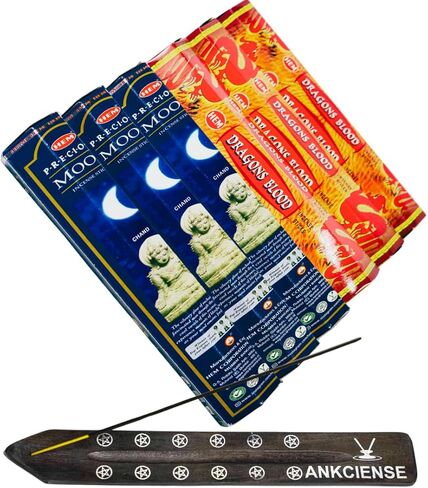 Dragons Blood Red & Precious Moon Incense from Hem Bundled with ANKCIENSE Incense Holder Bundle, Variety Pack of 120 Sticks. in Kuwait