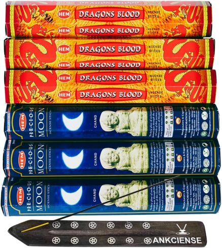 Dragons Blood Red & Precious Moon Incense from Hem Bundled with ANKCIENSE Incense Holder Bundle, Variety Pack of 120 Sticks. in Kuwait