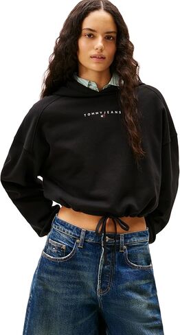 Tommy Jeans Women's Medium Weight Cropped Hoodies With Rhinestone Logo Detail in Kuwait