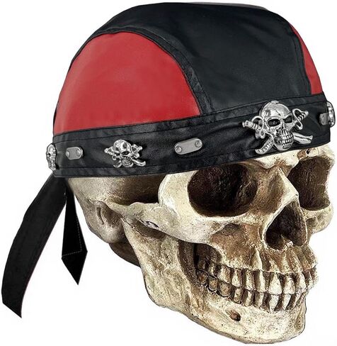 Skull Studs Cycling Bandana Doo Rags Red and Black Splicing Cap Punk Rock Biker Party Leather Cap in Kuwait