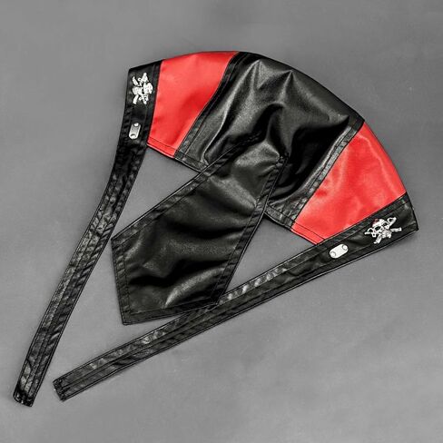 Skull Studs Cycling Bandana Doo Rags Red and Black Splicing Cap Punk Rock Biker Party Leather Cap in Kuwait