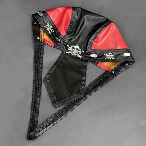 Skull Studs Cycling Bandana Doo Rags Red and Black Splicing Cap Punk Rock Biker Party Leather Cap in Kuwait