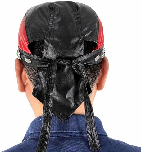 Skull Studs Cycling Bandana Doo Rags Red and Black Splicing Cap Punk Rock Biker Party Leather Cap in Kuwait