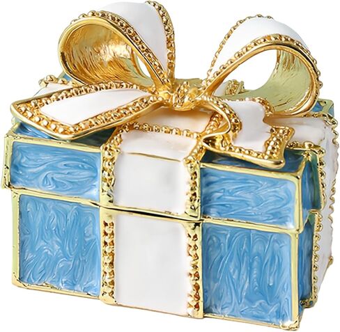 صندوق هدايا مجوهرات صغير للقلادة، والأقراط، والسوار، وهدايا نسائية، تصميم عقدة من السبائك، نمط شبكي باللونين الأزرق والأبيض، بريق معدني، حرفة مينا رائعة، حماية داخلية للوسادة in Kuwait