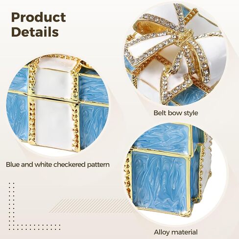 صندوق هدايا مجوهرات صغير للقلادة، والأقراط، والسوار، وهدايا نسائية، تصميم عقدة من السبائك، نمط شبكي باللونين الأزرق والأبيض، بريق معدني، حرفة مينا رائعة، حماية داخلية للوسادة in Kuwait