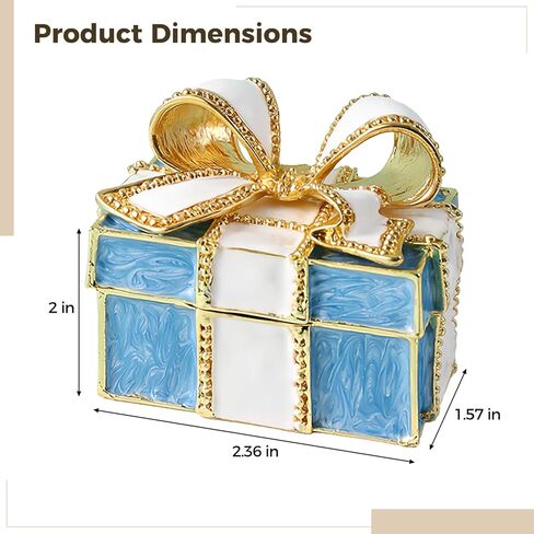 صندوق هدايا مجوهرات صغير للقلادة، والأقراط، والسوار، وهدايا نسائية، تصميم عقدة من السبائك، نمط شبكي باللونين الأزرق والأبيض، بريق معدني، حرفة مينا رائعة، حماية داخلية للوسادة in Kuwait