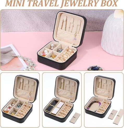 6pcs Mini Travel Jewelry Case,Black Bridesmaids Proposal Small Jewelry Box Mini Jewelry Organizer,Small PU Leather Portable Storage Box for Rings,Earrings,Necklaces,Pendants,Bracelets in Kuwait