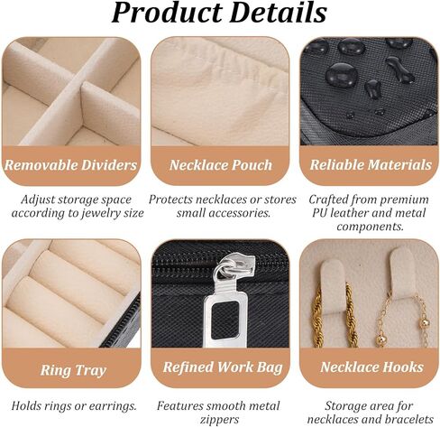 6pcs Mini Travel Jewelry Case,Black Bridesmaids Proposal Small Jewelry Box Mini Jewelry Organizer,Small PU Leather Portable Storage Box for Rings,Earrings,Necklaces,Pendants,Bracelets in Kuwait