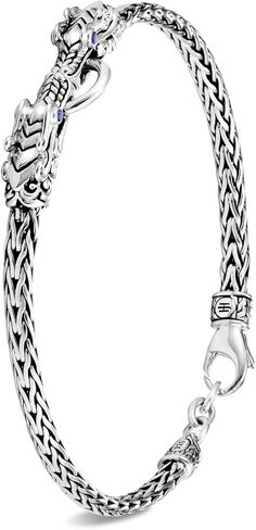 John Hardy Legends Collection Naga Bracelet, 3.5MM 925-Sterling Silver Double Naga-Head with Blue Sapphire Eyes Wrist Bracelet with Cobra Chain and Lobster Claw Clasp in Kuwait
