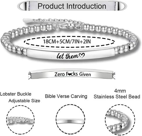 Let Them Zero Fcks Given Mantra Bracelet For Women, Self Worth Motivation Bracelet Stainless Steel Engraving Stackable Inspirational Friendship Jewelry Gift To Sorority Sisters Best Friends in Kuwait