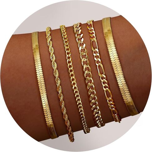 5-6 Pieces Gold Bracelets for Women, Gold Bracelets for Women Dainty Set, 14K Gold Plated Bracelet, Gold Bracelets Stack, Adjustable Cuban Snake Paperclip Twist Bracelet for Women in Saudi Arabia