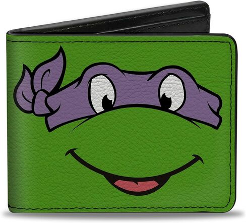 Teenage Mutant Ninja Turtles Men's Standard Buckle-Down PU Bifold Wallet-Classic TMNT Donatello Face Close-UP Green/Purple, Multicolor, 4.0" x 3.5" in Saudi Arabia