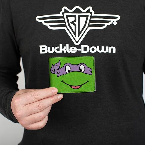 Teenage Mutant Ninja Turtles Men's Standard Buckle-Down PU Bifold Wallet-Classic TMNT Donatello Face Close-UP Green/Purple, Multicolor, 4.0" x 3.5" in Saudi Arabia