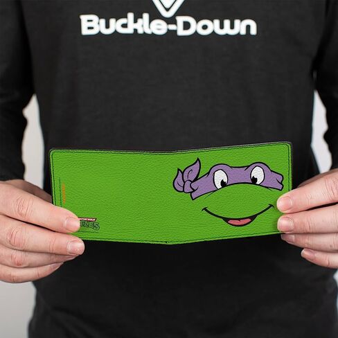 Teenage Mutant Ninja Turtles Men's Standard Buckle-Down PU Bifold Wallet-Classic TMNT Donatello Face Close-UP Green/Purple, Multicolor, 4.0" x 3.5" in Saudi Arabia