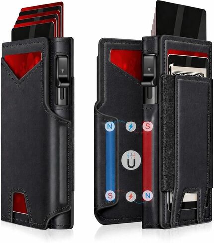 Dynamo Men’s Minimalist Pop-Up Wallet with Money Clip & ID Window, Slim RFID Blocking Aluminum Credit Card Holder, Compact Bifold Metal Wallet for 9–13 Cards in Saudi Arabia