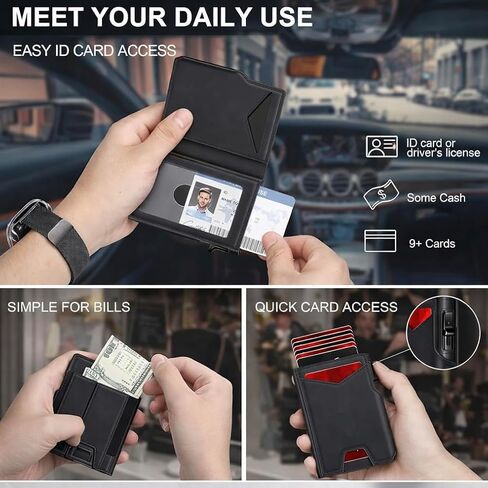 Dynamo Men’s Minimalist Pop-Up Wallet with Money Clip & ID Window, Slim RFID Blocking Aluminum Credit Card Holder, Compact Bifold Metal Wallet for 9–13 Cards in Saudi Arabia