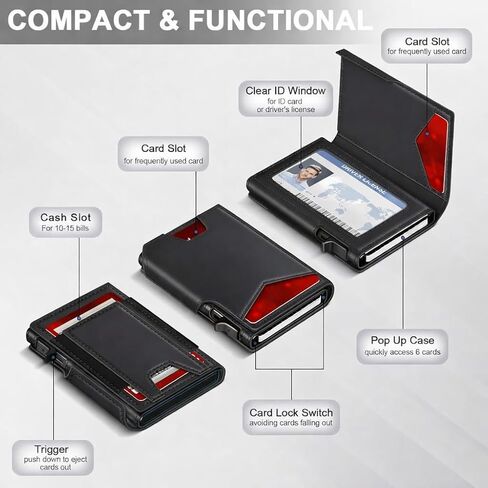 Dynamo Men’s Minimalist Pop-Up Wallet with Money Clip & ID Window, Slim RFID Blocking Aluminum Credit Card Holder, Compact Bifold Metal Wallet for 9–13 Cards in Saudi Arabia