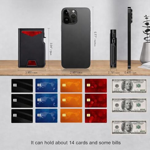 Dynamo Men’s Minimalist Pop-Up Wallet with Money Clip & ID Window, Slim RFID Blocking Aluminum Credit Card Holder, Compact Bifold Metal Wallet for 9–13 Cards in Saudi Arabia