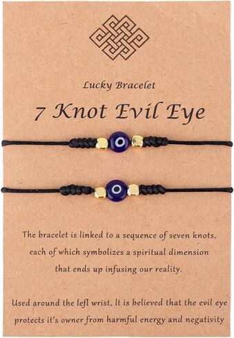 2pcs Evil Eye Bracelet for Women, Good Luck Beaded Bracelet Jewelry with Card for Mom Sister Inspirational Gifts(Black) in Saudi Arabia
