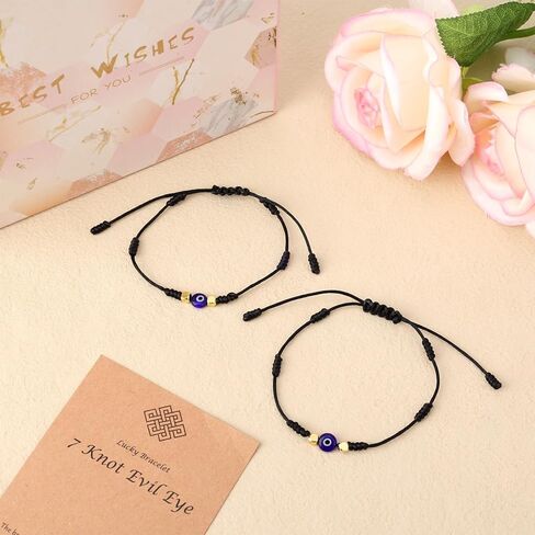 2pcs Evil Eye Bracelet for Women, Good Luck Beaded Bracelet Jewelry with Card for Mom Sister Inspirational Gifts(Black) in Saudi Arabia