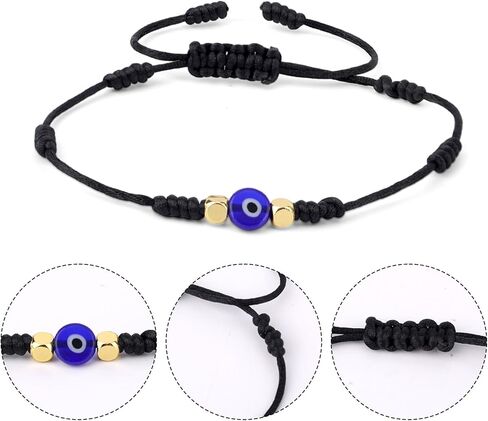 2pcs Evil Eye Bracelet for Women, Good Luck Beaded Bracelet Jewelry with Card for Mom Sister Inspirational Gifts(Black) in Saudi Arabia