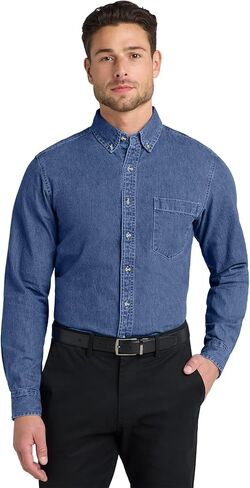 Port Authority Heavyweight Denim Shirt S Dark Blue Stonewashed in Kuwait