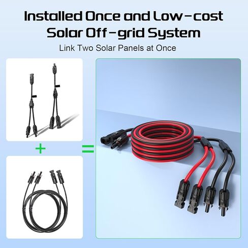 Bateria Power 10Feet 12AWG Y Branch Solar Panel Splitter Cable, 12 Gauge 4mm² PV Extension Wire with Female & Male Waterproof Connectors for RV, Photovoltaic Systems in Kuwait