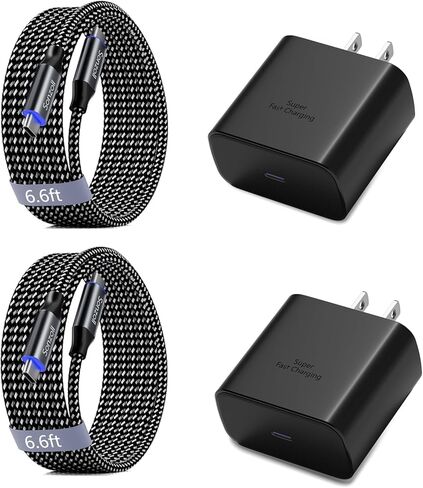 45W USB-C Super Fast Charger, 2 PACK 45 Watt Type C PD/PPS Android Phone Wall Charging Block for Samsung Galaxy S24 Ultra/S24/S24+/S23 Ultra/S23/S23+/S22/S21/S20/Note10,Tab S9/S8 (With 2x 6.6ft Cable) in Saudi Arabia