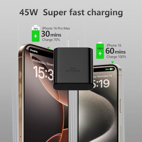 45W USB-C Super Fast Charger, 2 PACK 45 Watt Type C PD/PPS Android Phone Wall Charging Block for Samsung Galaxy S24 Ultra/S24/S24+/S23 Ultra/S23/S23+/S22/S21/S20/Note10,Tab S9/S8 (With 2x 6.6ft Cable) in Saudi Arabia