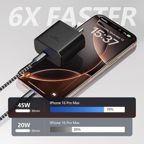 45W USB-C Super Fast Charger, 2 PACK 45 Watt Type C PD/PPS Android Phone Wall Charging Block for Samsung Galaxy S24 Ultra/S24/S24+/S23 Ultra/S23/S23+/S22/S21/S20/Note10,Tab S9/S8 (With 2x 6.6ft Cable) in Saudi Arabia