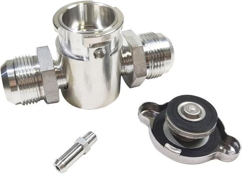 Universal 16AN to 16AN Male Fitting Filler Neck Aluminum In-Line Radiator Hose Connector w/cap Natural in Kuwait