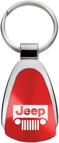Jeep Genuine Grille Red Logo Metal Chrome Tear Drop Key Chain Ring Fob in Saudi Arabia