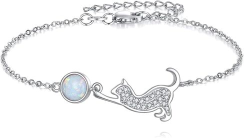 Cat Bracelets for Women 925 Sterling Silver Cat Opal Bracelet Animal Jewelry Gifts for Women in Kuwait