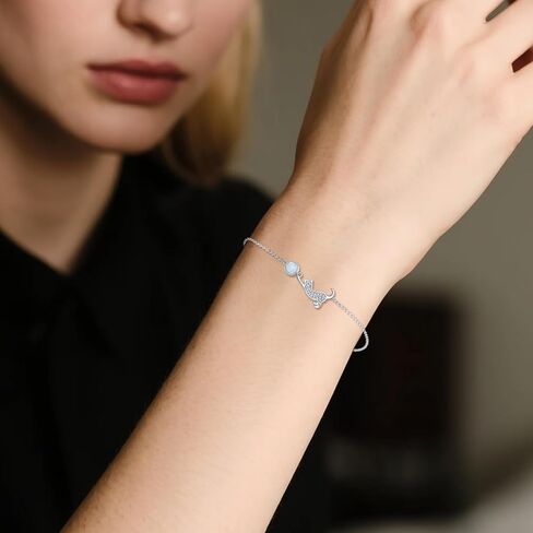 Cat Bracelets for Women 925 Sterling Silver Cat Opal Bracelet Animal Jewelry Gifts for Women in Kuwait