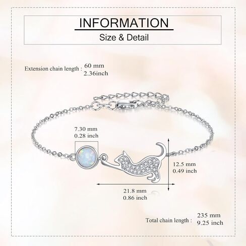 Cat Bracelets for Women 925 Sterling Silver Cat Opal Bracelet Animal Jewelry Gifts for Women in Kuwait