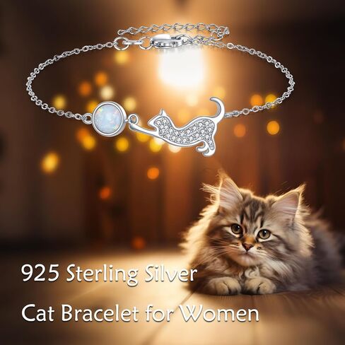 Cat Bracelets for Women 925 Sterling Silver Cat Opal Bracelet Animal Jewelry Gifts for Women in Kuwait