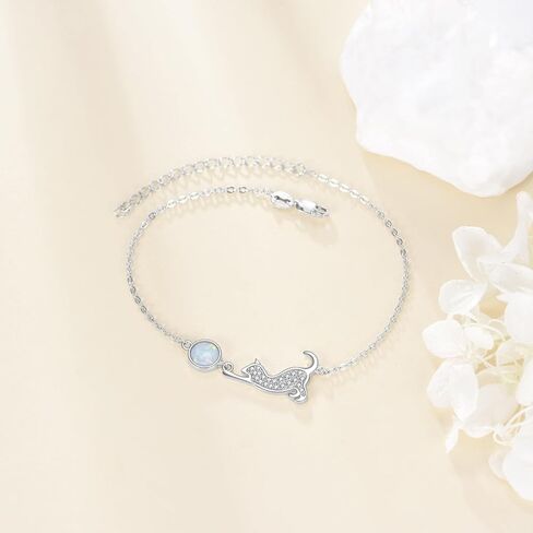 Cat Bracelets for Women 925 Sterling Silver Cat Opal Bracelet Animal Jewelry Gifts for Women in Kuwait