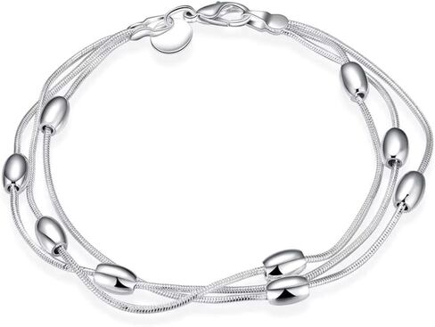 أساور QueenBee من الفضة الإسترلينية عيار 925 للنساء - مجوهرات ساحرة سماوية رائعة: تصميمات القمر والنجمة والخرز - سلسلة لامعة قابلة للتعديل، هدية مضادة للحساسية لها in Kuwait