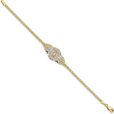 IceCarats 14K Solid Two Tone Gold Our Lady of Guadalupe Virgin Mary Chain Charm Bracelet in Saudi Arabia