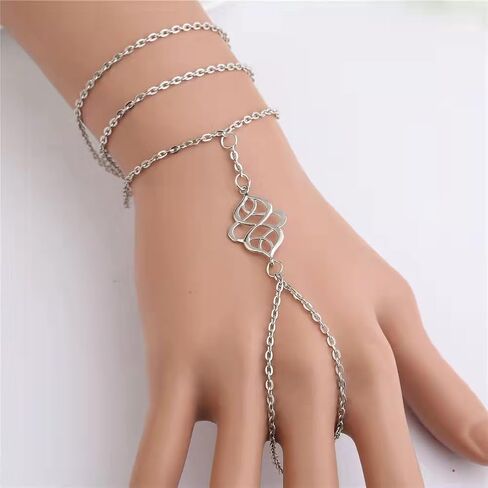 925 Sterling Silver Hand Chain Boho Finger Ring Bracelet for Women Dainty Adjustable Floral Layered Chain Slave Bracelets, Sterling Silver Durable Waterproof Summer Beach Vocation Finger Ring Jewelry in Kuwait