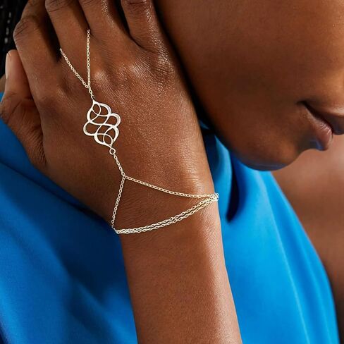 925 Sterling Silver Hand Chain Boho Finger Ring Bracelet for Women Dainty Adjustable Floral Layered Chain Slave Bracelets, Sterling Silver Durable Waterproof Summer Beach Vocation Finger Ring Jewelry in Kuwait