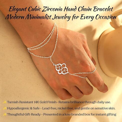 925 Sterling Silver Hand Chain Boho Finger Ring Bracelet for Women Dainty Adjustable Floral Layered Chain Slave Bracelets, Sterling Silver Durable Waterproof Summer Beach Vocation Finger Ring Jewelry in Kuwait