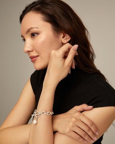Uno de 50 YOLO Bracelet, Sterling Silver-Plated, Medium Sized Links & Pearl in Saudi Arabia