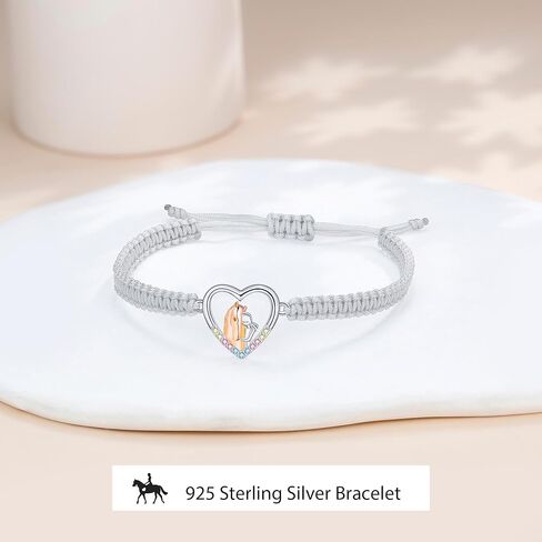 J.Endéar Bracelet Horse Gifts for Women, 925 Sterling Silver Cord Rope Handmade Braided Bracelet Adjustable, Lady Jewelry Luck Gift for Horse Lovers in Kuwait